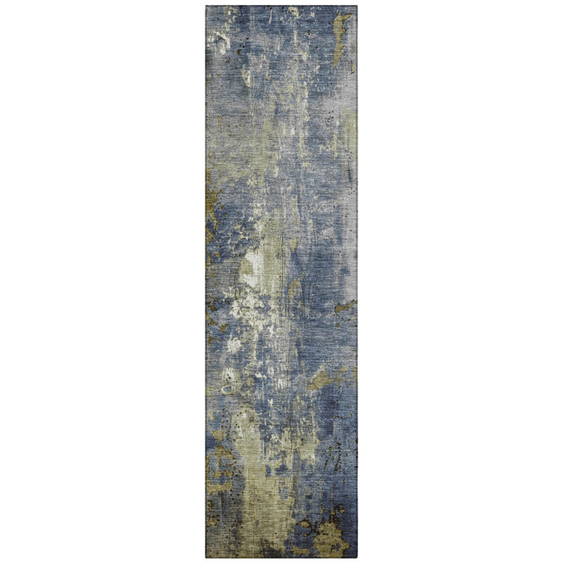 Machine Washable Indoor/Outdoor Xhevrie Khaki Rug, Runner 2'3" x 7'6"