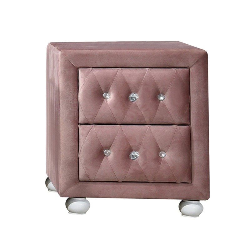 Table de chevet rose élégante avec tiroirs spacieux - Rehausse l'ambiance de la chambre à coucher et accentue le style des poignées