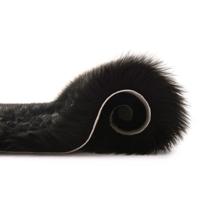 Dreu Black Shag Faux Sheepskin Fur Fluffy Area Rug, Novelty 4' x 6'