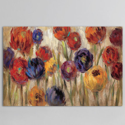 Asters and Mums par Silvia Vassileva - reproduction d'art sur toile tendue, H 26 po x l 40 po x P 1,5 po, Toile tendue