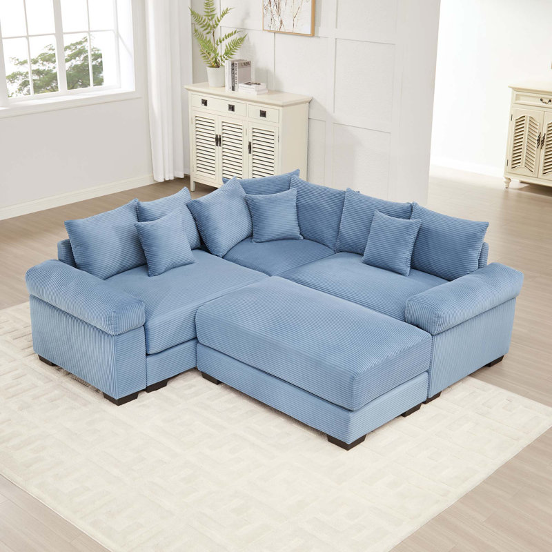 Canapé modulaire moderne surdimensionné en velours côtelé 3 places avec 1 repose-pieds et 10 coussins décoratifs Modern