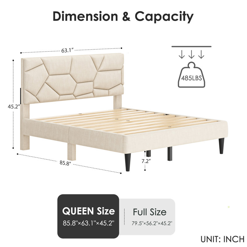 Lit pour grand lit sans sommier beige - stable, solide, avec pieds antidérapants et espace de rangement inférieur requis, lin