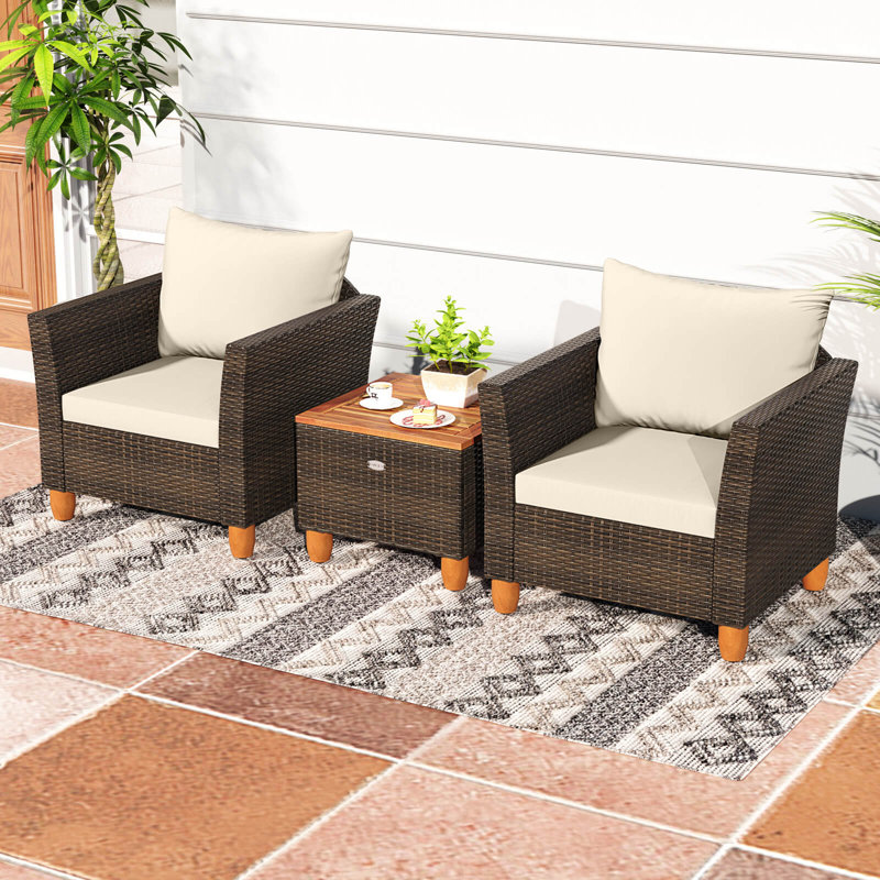 Ensemble de 3 bistro d'extérieur en rotin , Beige