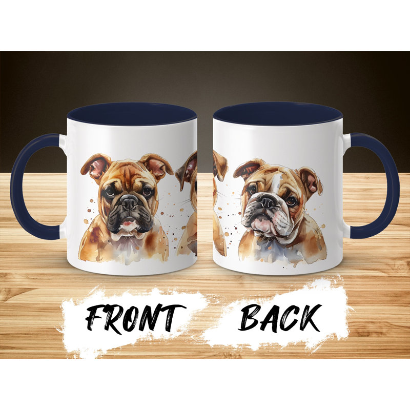 11oz Watercolour English Bulldog Trio Design Coffee Mug, 2