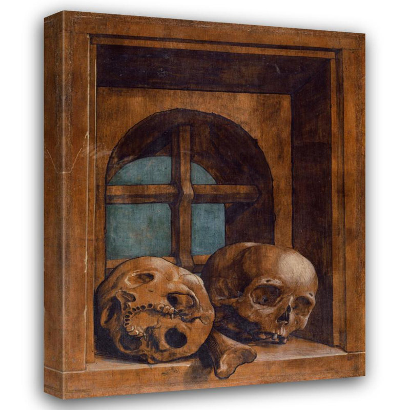 «Two Skulls in a Window Niche» par Hans Holbein The Younger - Art mural sur toile tendue avec châssis, H 40 po x l 28 po