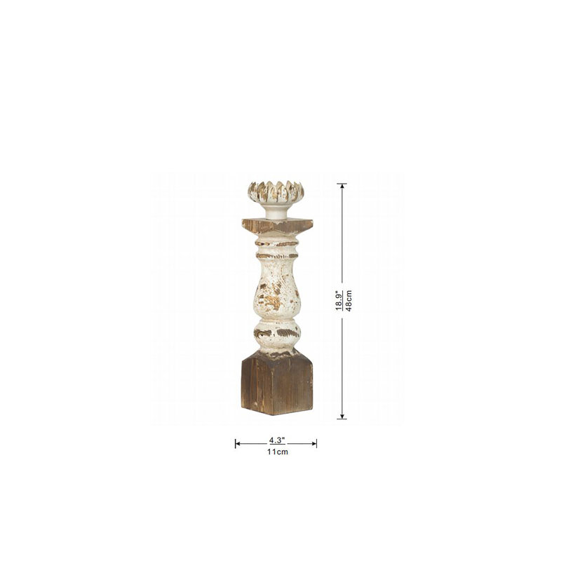 Bellamy Rustic Wood 18.9'' Antique White Tabletop Candlestick