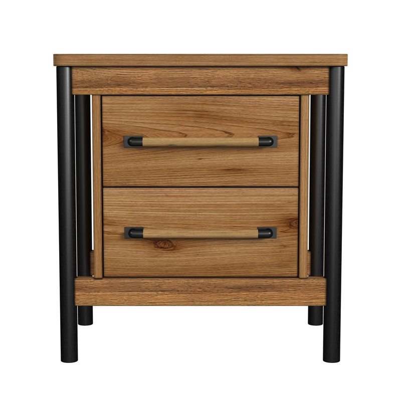 Mahoney 2-Drawer Rubberwood Nightstand, Hickory
