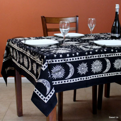 Cotton Celestial Tablecloth Rectangle Sun Moon Star