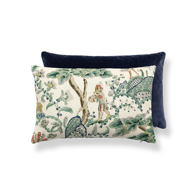 KELMESCOTT / AURORA PILLOW, Rectangular, 14" H x 22" W, Leaf/Ivory/Navy Toile