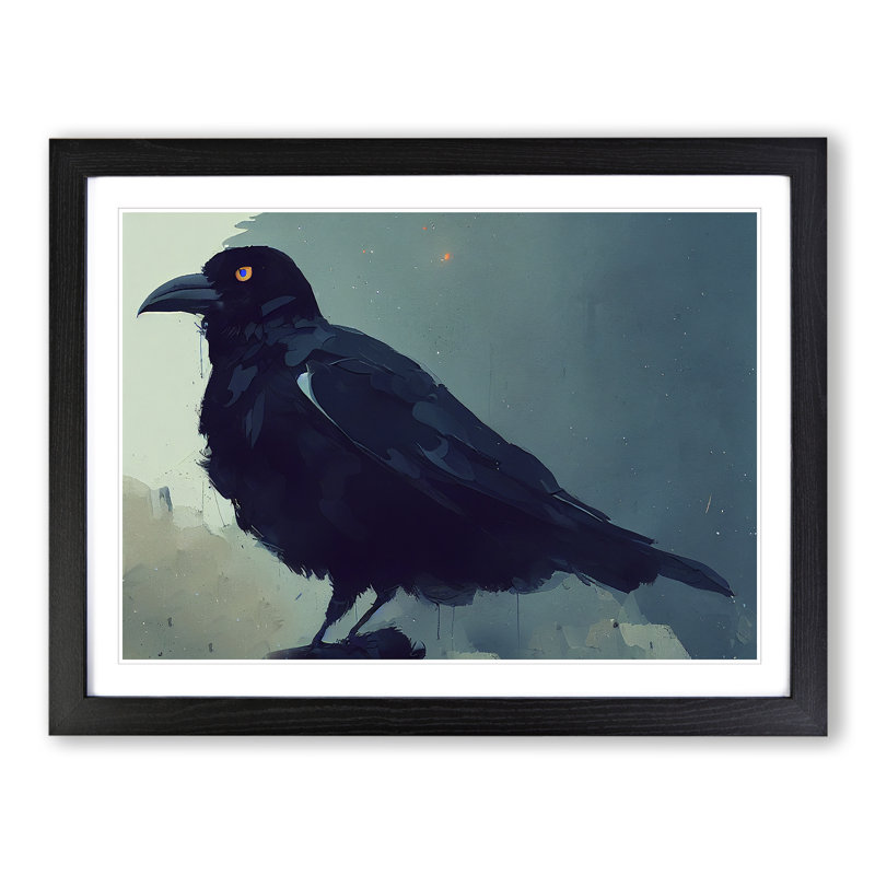 Unforgettable Crow Bird - Framed Print, Black, 46cm H x 64cm W x 2cm D