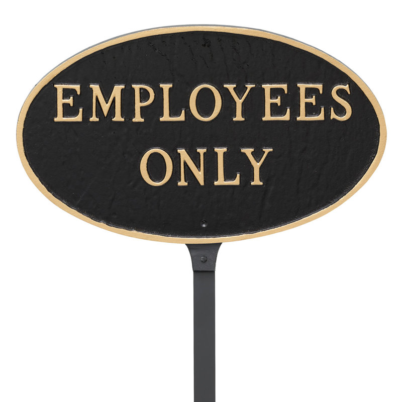 Employees Only Statement Garden Sign, Black/Gold, 6" H x 10" W x 0.25" D