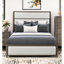 Lit à panneaux très grand moderne avec abat-jour teinté gris, tête de lit tapissier en chenille beige