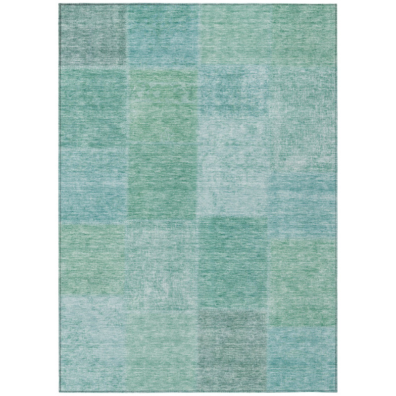 Tapis d'extérieur lavable patchwork bleu sarcelle et vert 10 pi x 14 pi bleu sarcelle