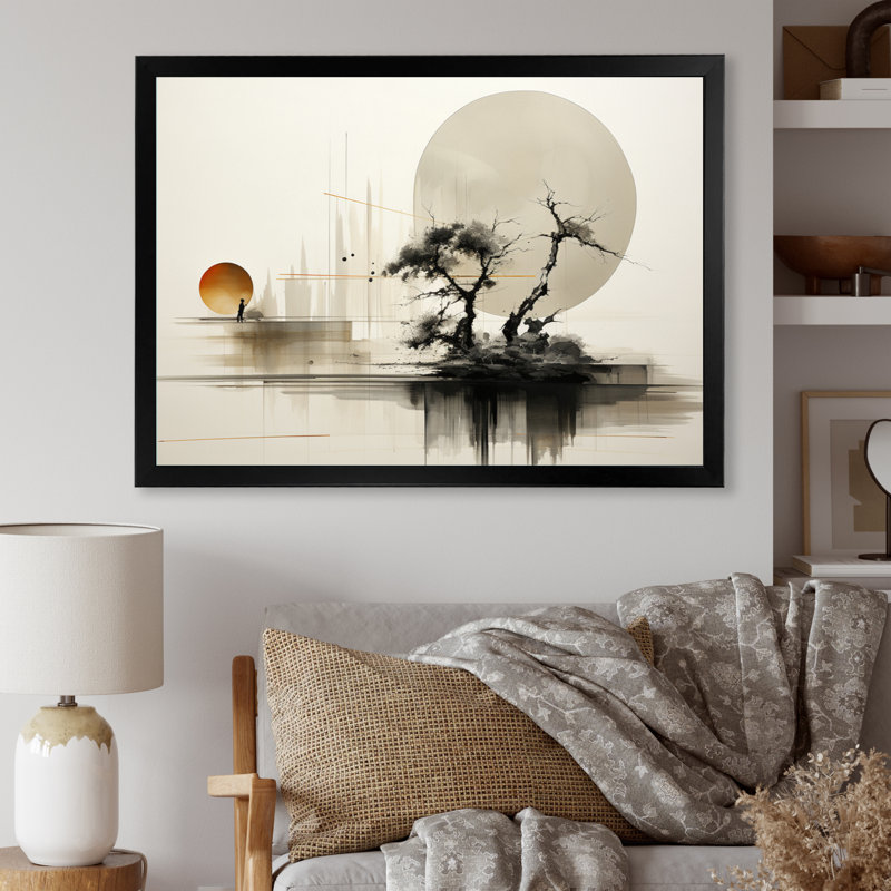 Art asiatique Sumie Zen I - art mural asiatique, Cadre simple noir, H 16 po x l 32 po x P 1 po