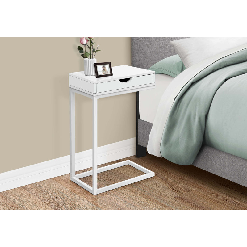 Shelyn Accent Table, C-shaped, End, Side, Snack, Storage Drawer, Living Room, Bedroom, Metal, White, White