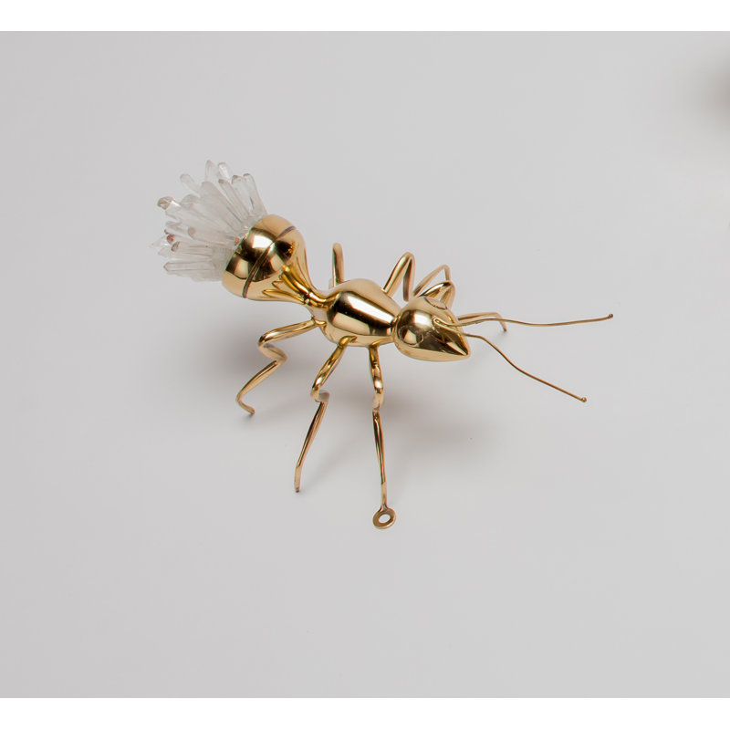 Golden Metal Ant Figurine with Crystal Accents