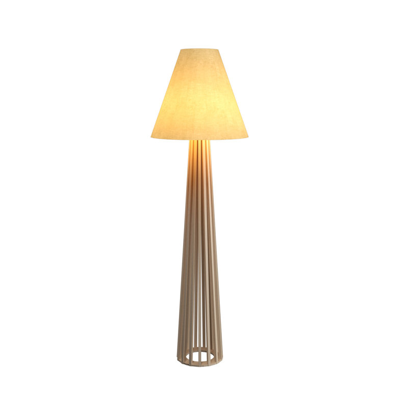 Cappuccino Slatted LED Floor Lamp with Natural Wood Veneer