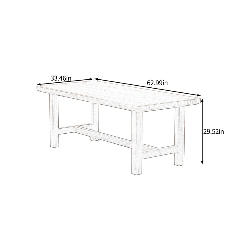 Solid wood solid large dining table, 29.52"H x 62.99"L x 33.46"W, Dark Brown