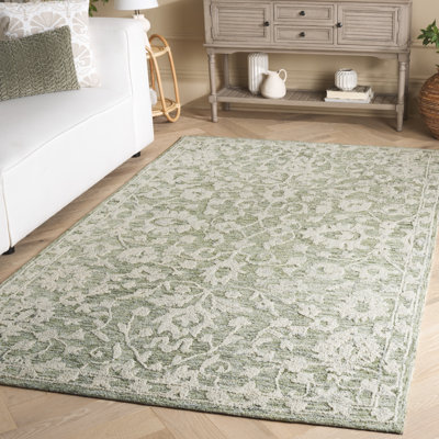 Marquee 511 Hand Tufted Wool/Cotton/Pet Yarn Floral Rug in Sage/Gray