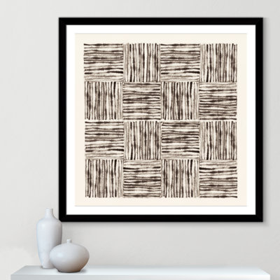 Charcoal Striped Squares in Alternating Patterns Print by Hazel J