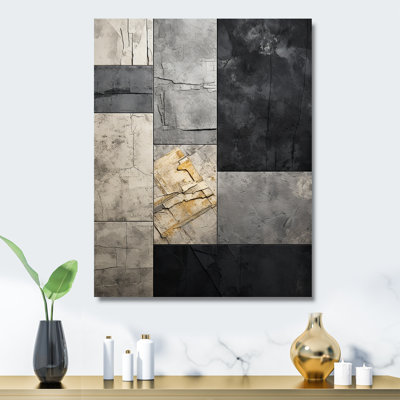 Grey And Black Urban Cubist Stones I - Abstract Cubism Metal Wall Art Print