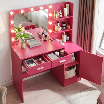 Elegant Vanity Desk with Mirror, Lights, and Large Storage, Perfect for Modern Bedrooms and Dressing Rooms.