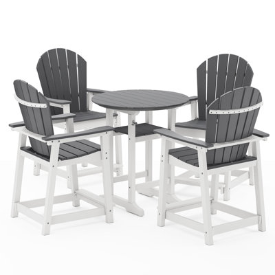 5-Piece Outdoor HDPE Bar Set, Patio Adirondack Chairs With 35" Round Table
