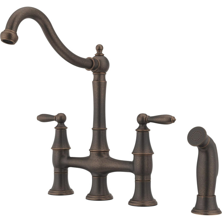 Pfister Courant High Arc Bridge Kitchen Faucet With Side Sprayer, 2-Handle Design, Rustic Bronze Finish, Water-Efficient, Easy Installation