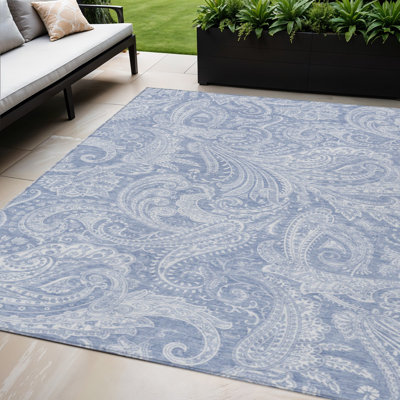 Tapis intérieur lavable 5 pi x 8 pi bleu ciel et cachemire bleu denim