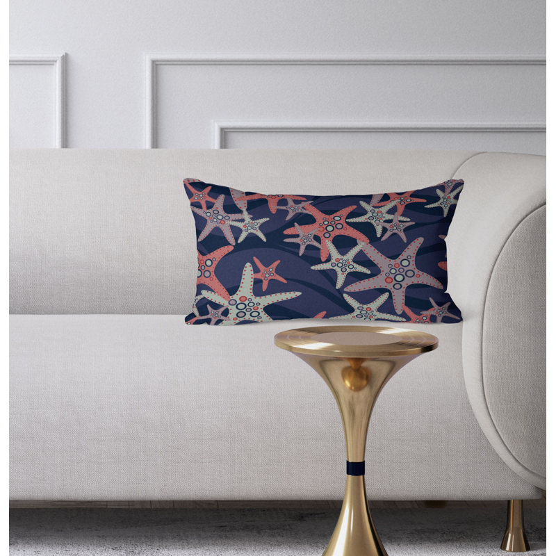 Starfish Sway  Rectangular Throw Pillow, Blue/Orange