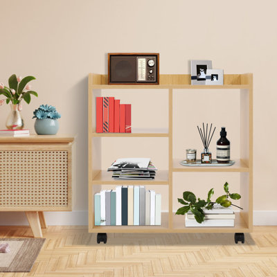 Rolling Bookshelf with Wheels, Freestanding Bookcase with Open Storage Shelves for Home Office