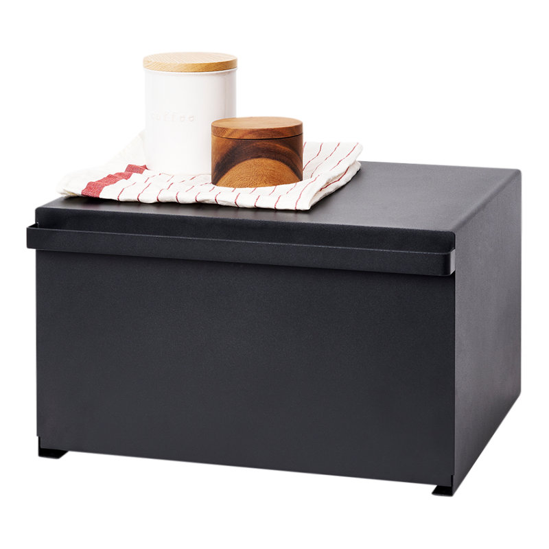 Black Steel Minimalist Rectangle Bread Bin with Handles