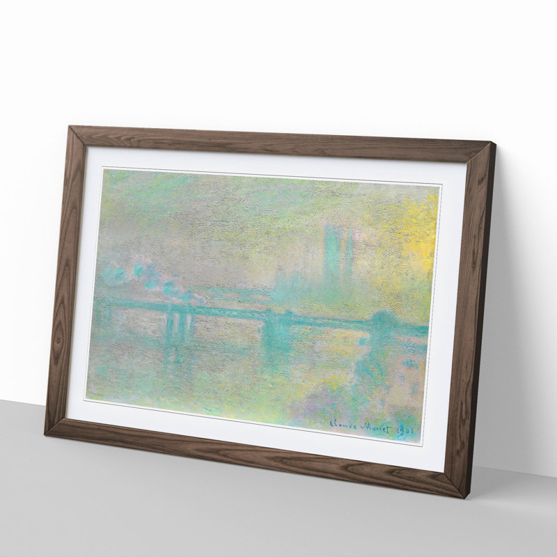 Charing Cross Bridge London by Claude Monet - Picture Frame Painting, 36cm H x 48cm W x 2cm D, Walnut Framed