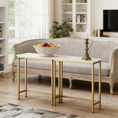 Console mince pour les espaces étroits, table d'entrée moderne avec plateau en marbre, structure en métal robuste pour le couloir, le salon, la chambre à coucher ou le vestibule