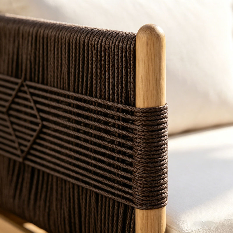 Canapé d'extérieur en bois d'acacia, Noir, crème, teck clair
