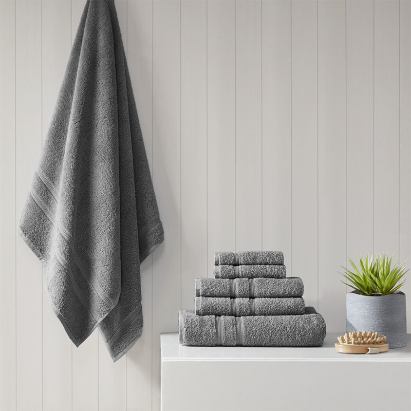 100% Turkish Cotton 6 Piece Towel Set, Dark Gray
