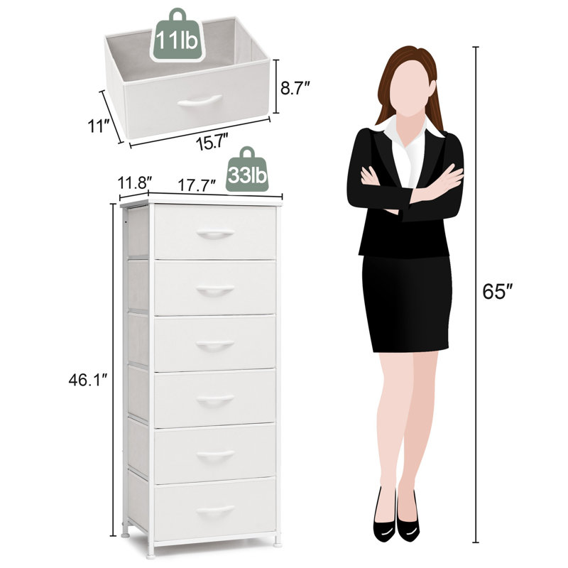 Commode pour femme 6 tiroirs Annyka, blanc, Blanc