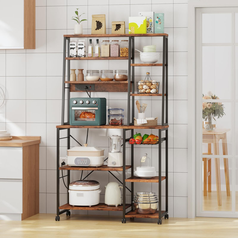 Microwave Stand Bakers Rack W Power Outlet