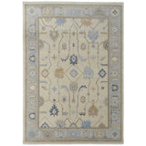 Karina Hand Knotted Wool Oriental Area Rug in Blue/Beige/Gray