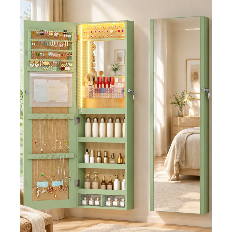 Armoire à bijoux à miroir, organisateur de bijoux mural