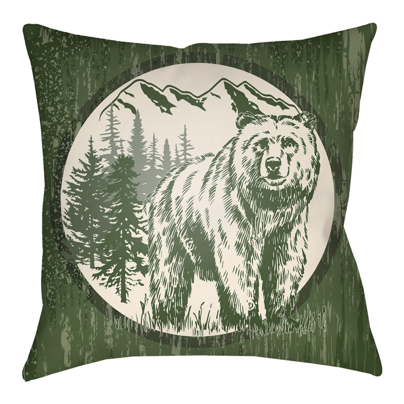 Lodge Cabin Bear Reversible Throw Pillow, 16" H x 16" W, Mustard/Beige