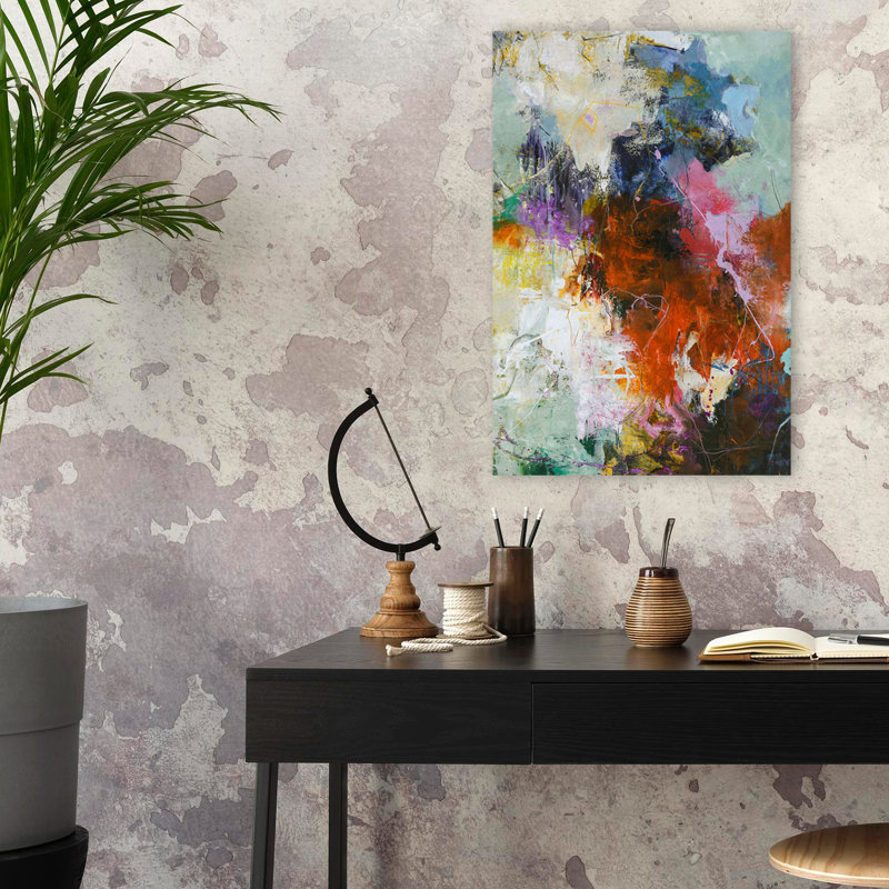 Attention - Art abstrait fuchsias contemporain, H 24 po x l 16 po