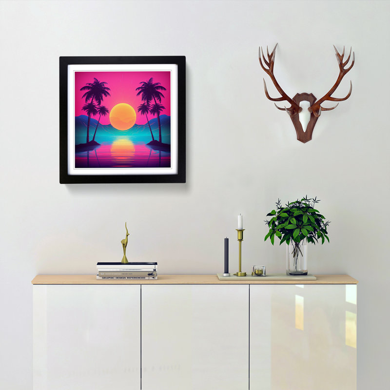 Sunset Vaporwave No.2 - Framed Print, Black