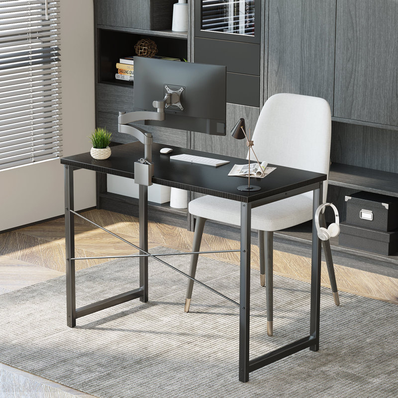 Djellona Metal Base Writing Desk, 29.13" H x 47.24" W x 18.89" D, Black/Black