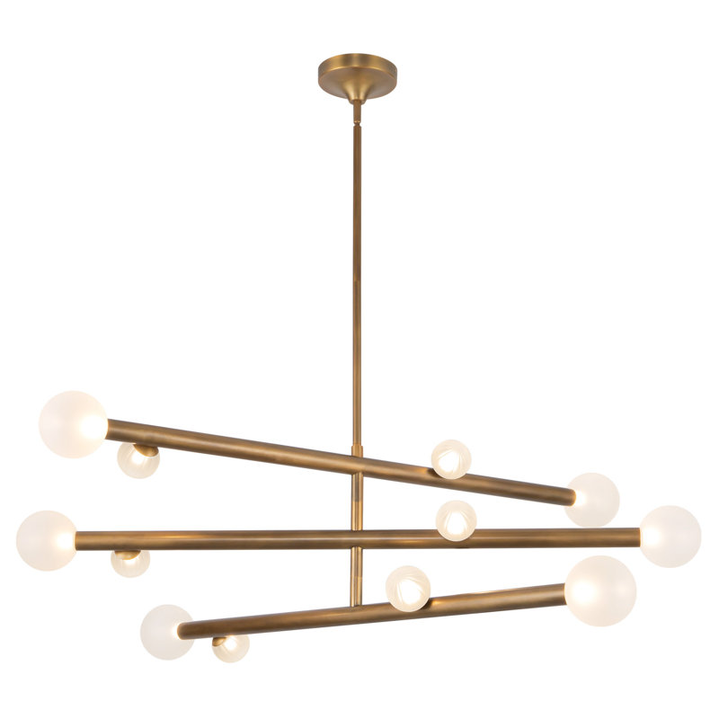 Reese 12 - Light Chandelier, Vintage Brass/Opal Glass