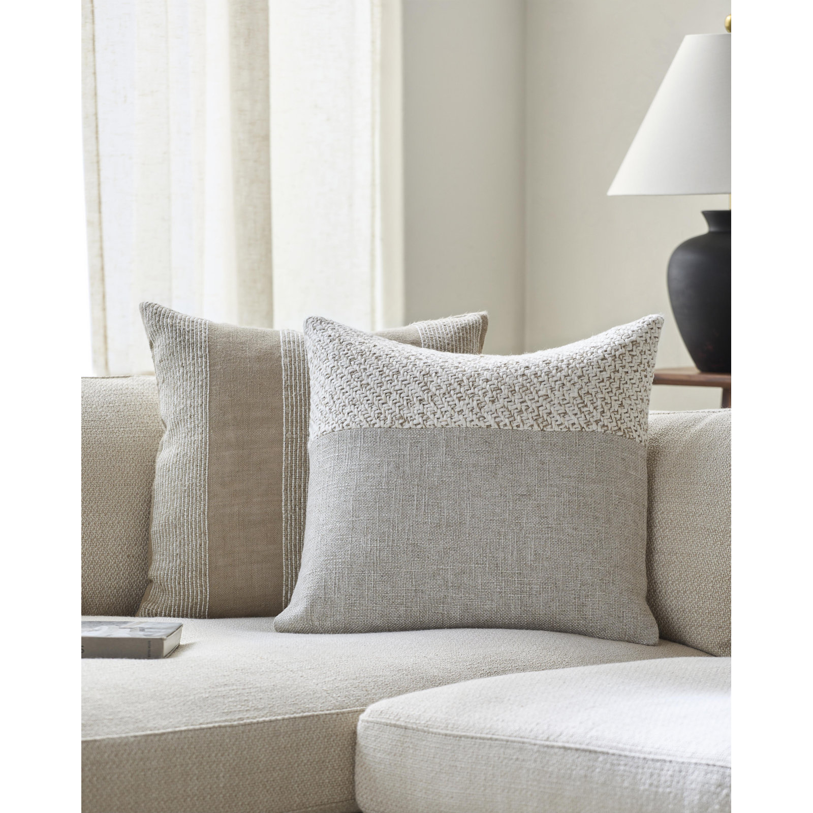 Arlington Throw Pillow, 18" x 18", Down, Cream/Beige