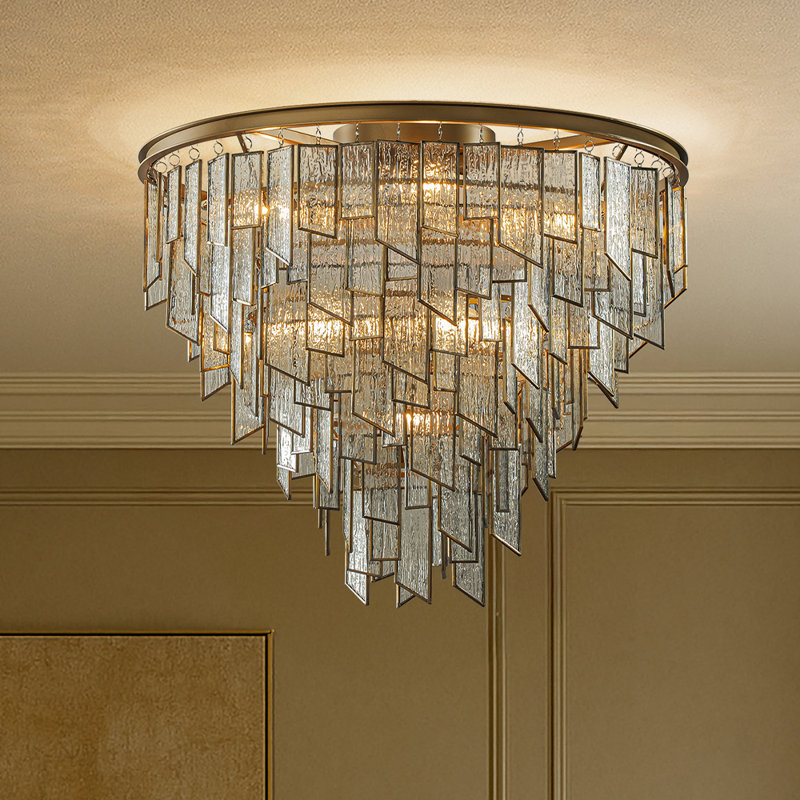Luxury Water Ripple Glass Flush Mount Modern Brass Frame Lighting Fixture For Dining Room Living Room And Kitchen Island