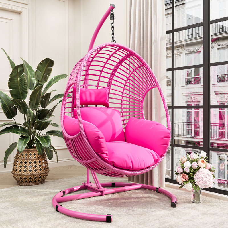 Fauteuil suspendu d'extérieur 45,1 avec support, coussin épais et housse imperméable, chaise de patio en osier de rotin PE