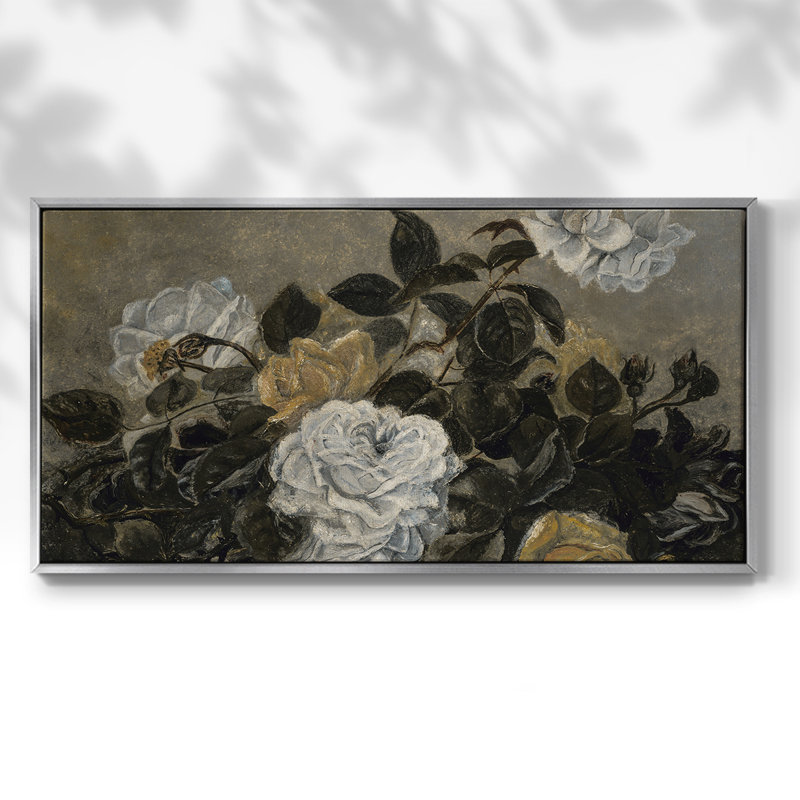Botanical Series-CDIX- Toile tendue avec châssis tendue, prête à être accrochée, H 25 po x l 49 po, Argent argent