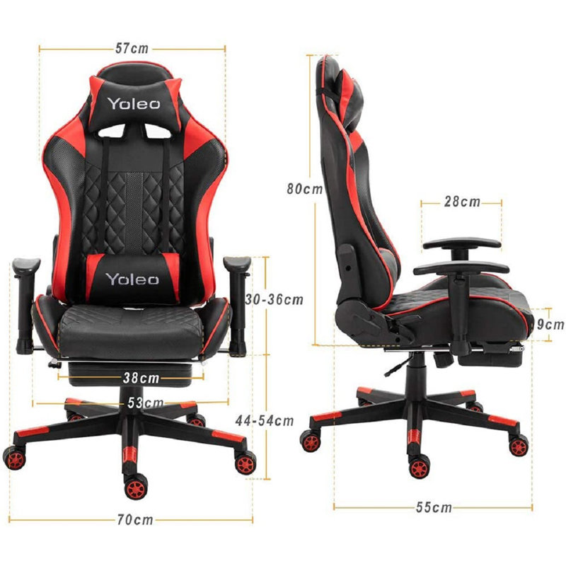 Yoleo Adjustable Reclining Ergonomic Faux Leather Swiveling PC & Racing Game Chair, Red